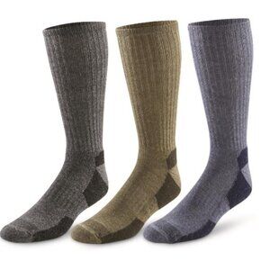 HuntRite Men's Midweight Merino Wool Blend Crew Socks, Large, 3 Pairs - New